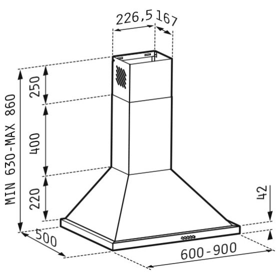 Καμινάδα τετράγωνη 60cm/90cm PYRAMIS