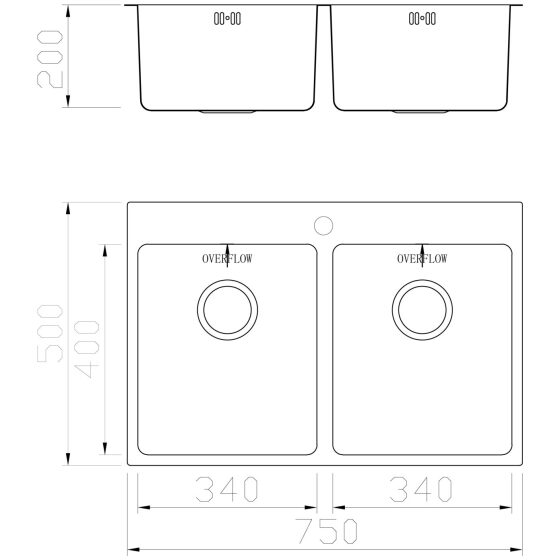 ΝΕΡΟΧΥΤΗΣ ΑΝΟΞΕΙΔΩΤΟΣ 304# 2 ΓΟΥΡΝΕΣ 750x440x195mm 0.8mm ΠΑΧΟΣ GEMAN